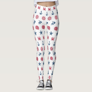 Leggings Motif blanc et bleu rouge de symbole de mer