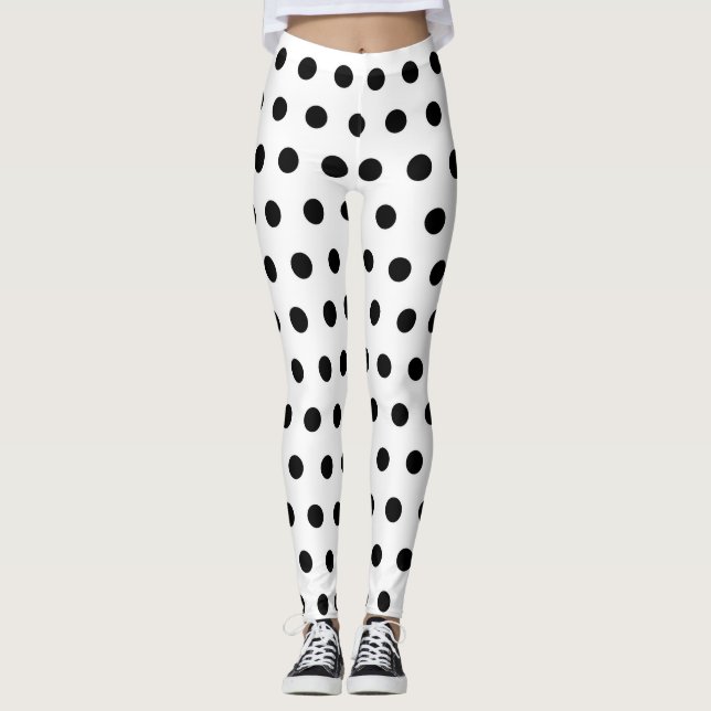 Leggings Motif blanc et noir moderne de taches de pois (Devant)