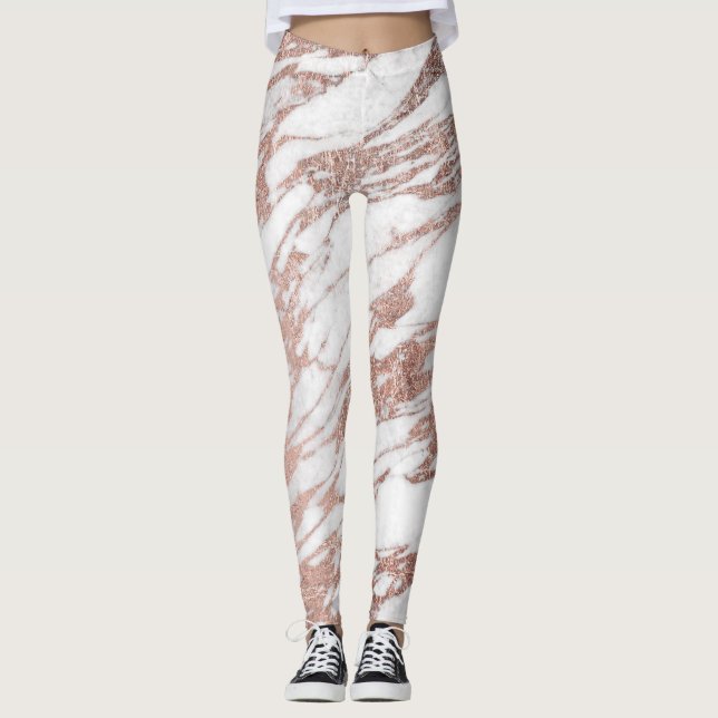 Leggings Motif blanc et rose élégant chic de marbre d'or (Devant)