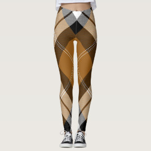 Leggings Motif blanc noir jaune à la mode de plaid de