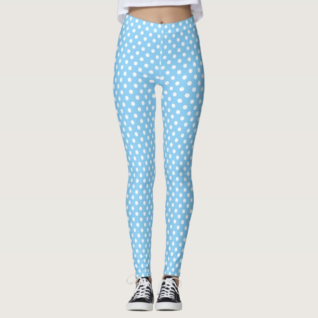Leggings motif bleu avec pois blanc (Devant)