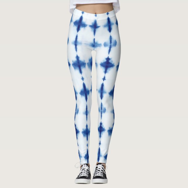 Leggings Motif bleu blanc Shibori Indigo Blue Tie Dye (Devant)