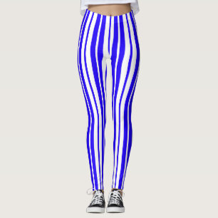 Leggings Motif Bleu Blanc Vertical Grilles