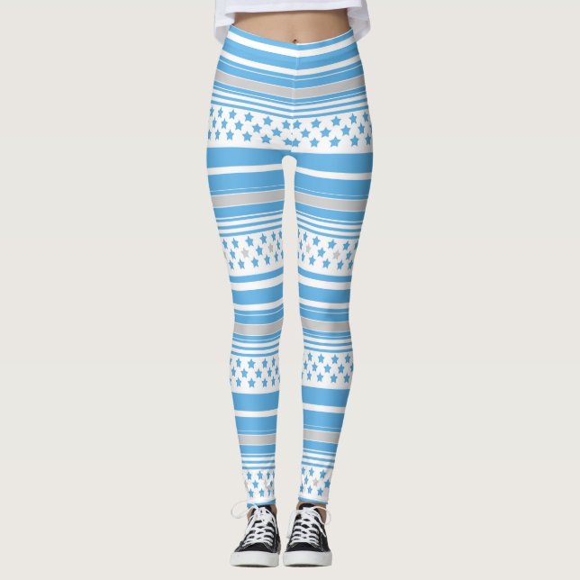 Leggings Motif bleu ciel rayé avec des étoiles (Devant)