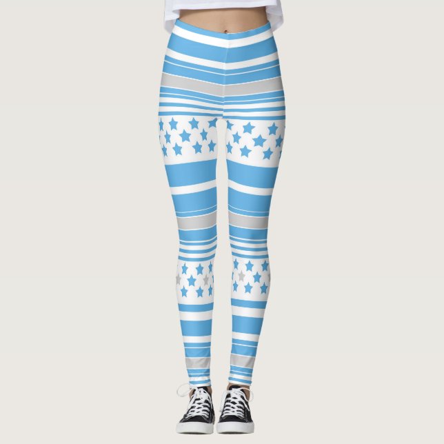 Leggings Motif bleu ciel rayé avec des étoiles (Devant)