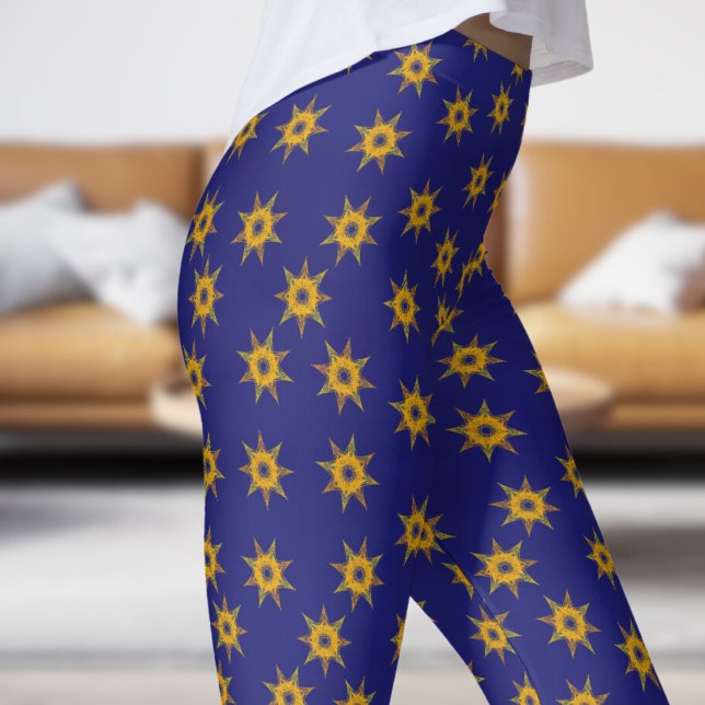 Leggings Motif Bleu et Gold Star (Star on Midnight Blue)