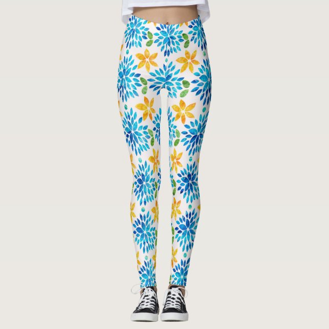 Leggings Motif bleu et jaune aquarelle (Devant)