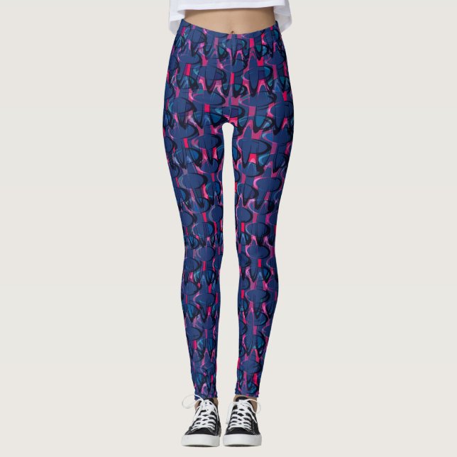 Leggings Motif bleu et rose rétro (Devant)