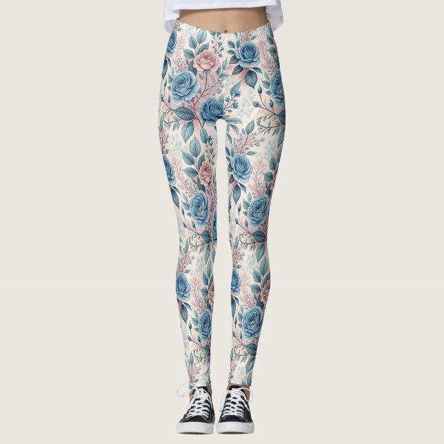 Leggings Motif bleu et rose sur blanc doux (Devant)