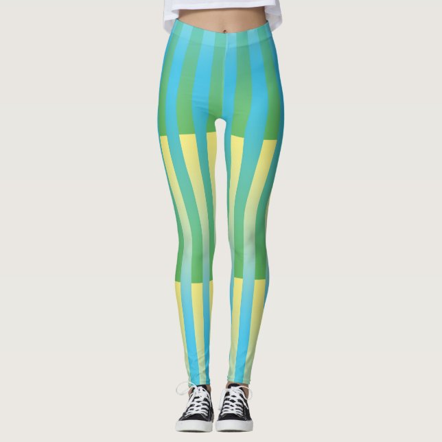 Leggings Motif bleu jaune vert rayé (Devant)
