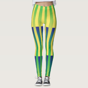 Leggings Motif bleu jaune vert rayé