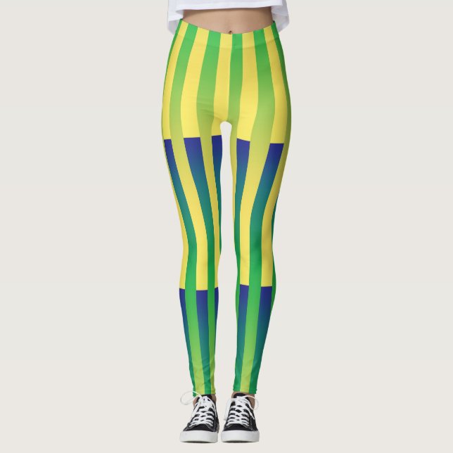Leggings Motif bleu jaune vert rayé (Devant)