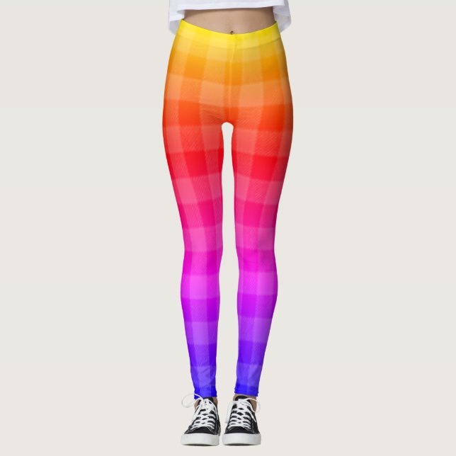 Leggings Motif bleu rose violet rouge orange jaune plaid (Devant)