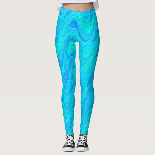 Leggings Motif bleu vert marbré (Devant)
