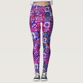 Leggings Motif bleu + violet des années 1970 Style Rétro Pe