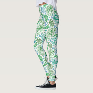 Leggings Motif Blue & Green Paisley