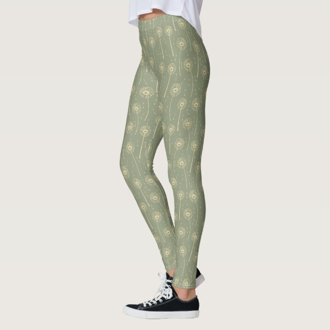 Leggings motif bohème vert forêt jaune dent-de-lion (Gauche)