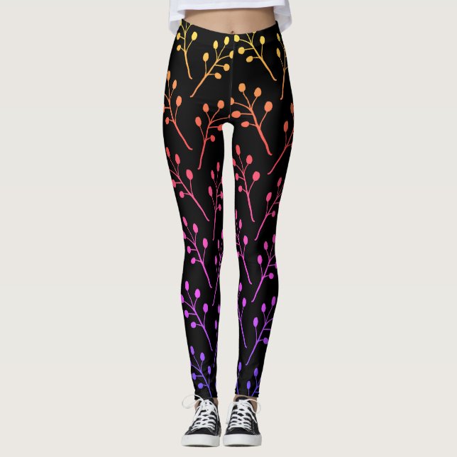 Leggings Motif Boho Foliage Positif et Lumineux (Devant)