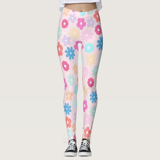 Leggings Motif Boho Rose Daisy Flowers (Devant)
