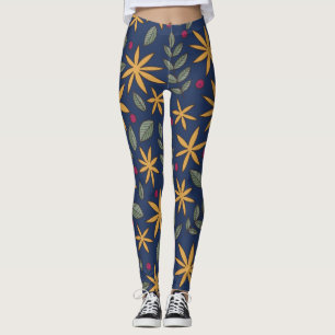 Leggings Motif botanique à motif floral doré