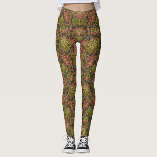 Leggings Motif botanique antique de fleurs rouges et de rai