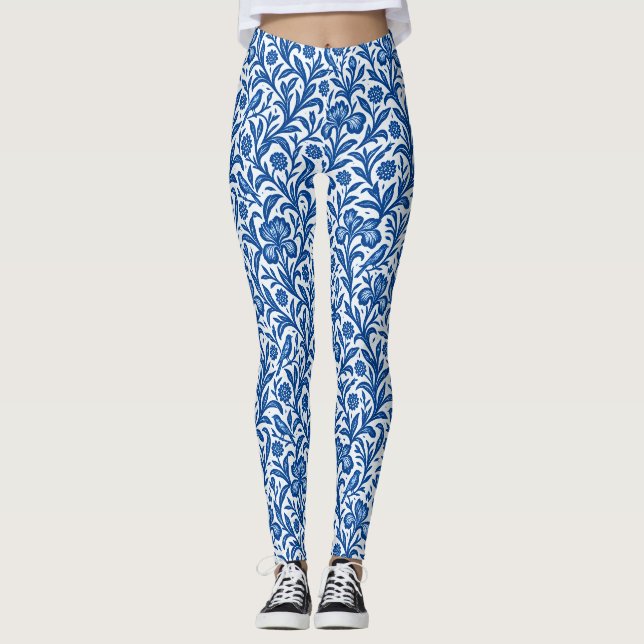 Leggings Motif botanique d'iris bleu vintage (Devant)