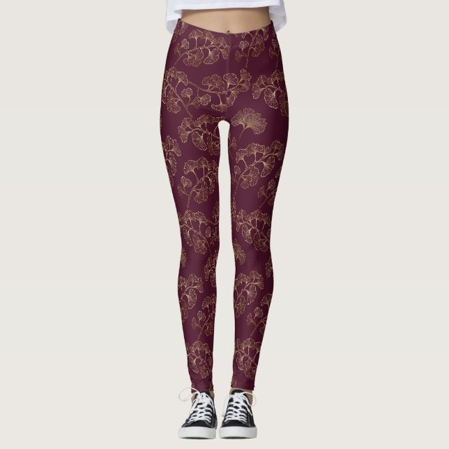 Leggings Motif botanique doré asiatique (Devant)