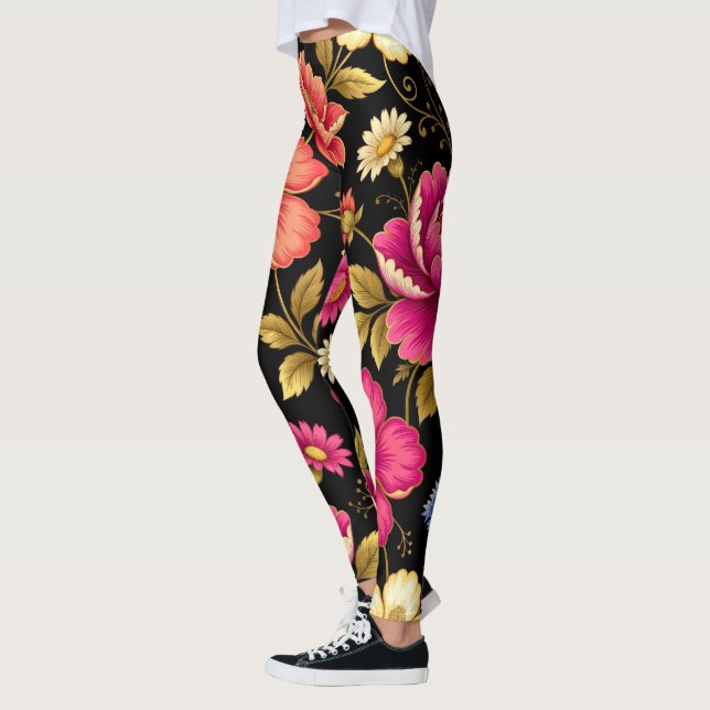 Leggings Motif botanique floral boho vibrant   (Gauche)