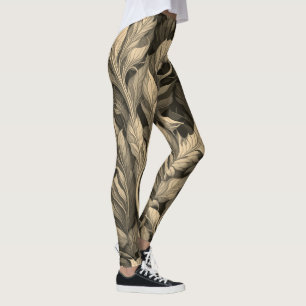 Leggings Motif botanique monochrome beige élégant vintage