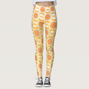Leggings Motif Brown Yellow Sun partout