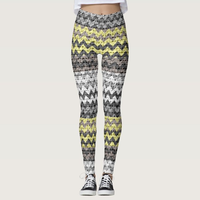 Leggings Motif Burlap gris jaune blanc (Devant)