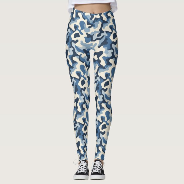 Leggings Motif Camo bleu, blanc et noir (Devant)