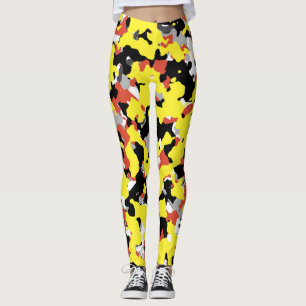Leggings Motif camouflage jaune rouge noir gris
