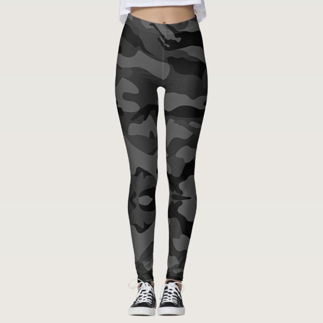 Leggings motif camouflage militaire noir gris (Devant)