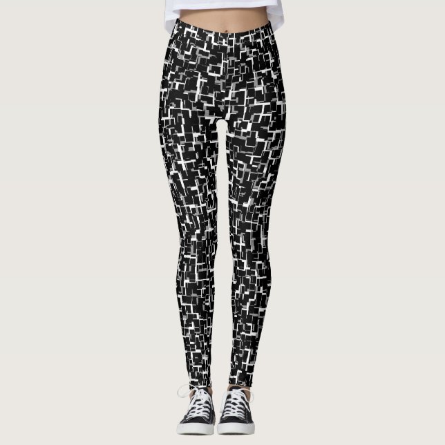 Leggings Motif camouflage numérique noir blanc gris (Devant)