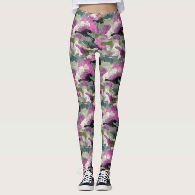 Leggings Motif camouflage rose gras  (Devant)