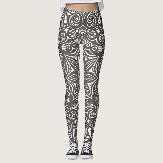 Leggings Motif capricieux marron et blanc (Devant)