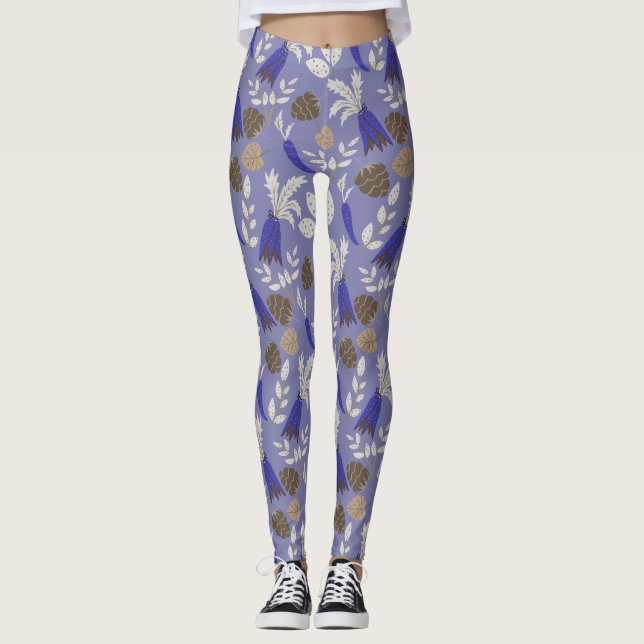 Leggings Motif Carottes Et Nutriments Bleus (Devant)