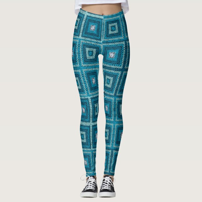 Leggings Motif Carré Blue Granny (Devant)