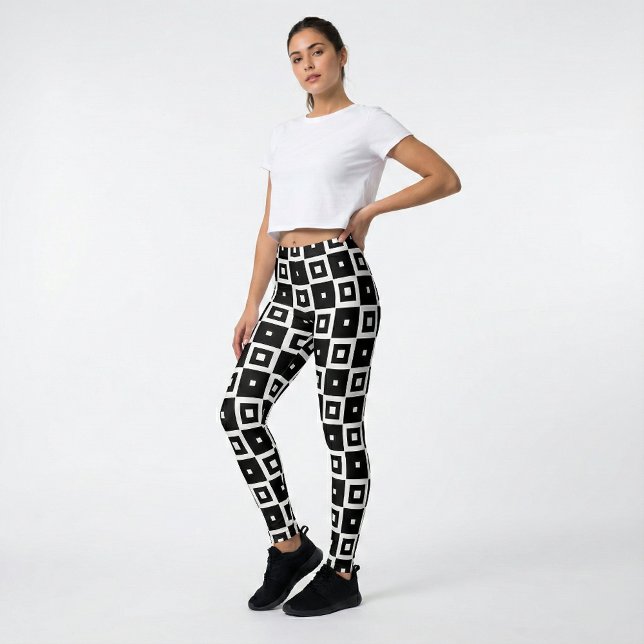 Leggings Motif Carré contemporain tendance noir et blanc (Créateur téléchargé)