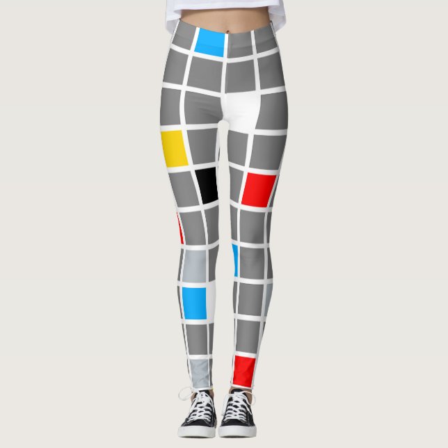Leggings Motif carré de couleur géométrique Mondrian (Devant)