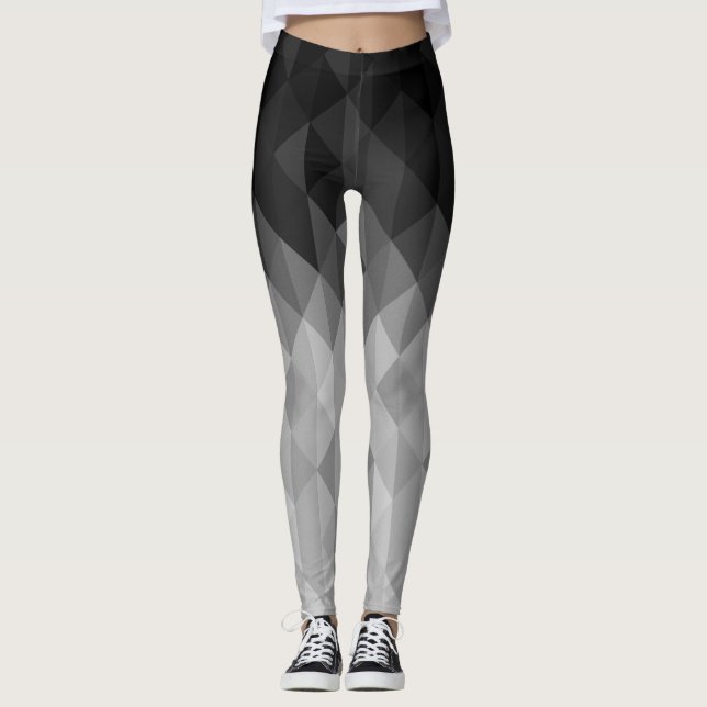 Leggings Motif carré géométrique en niveaux de gris (Devant)