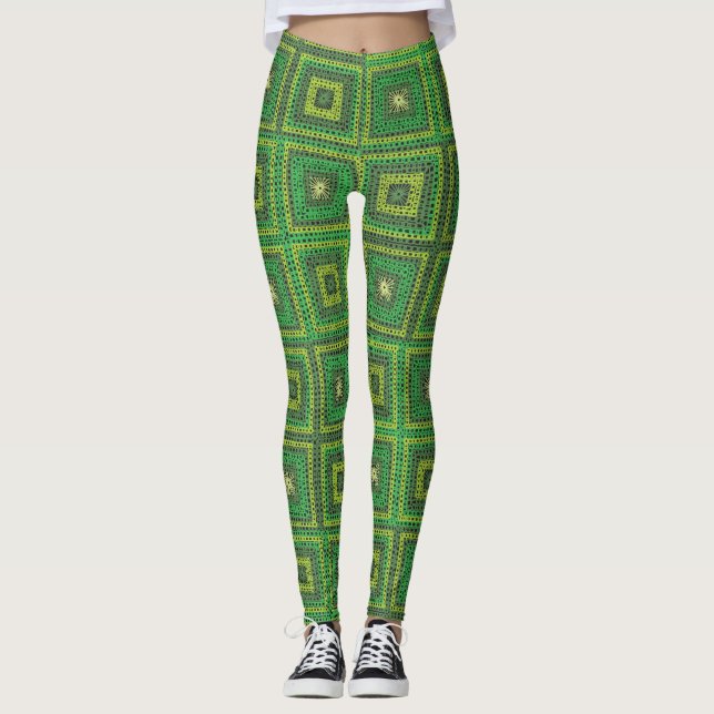 Leggings Motif Carré Green Granny (Devant)