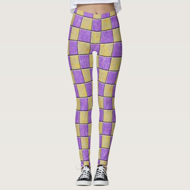Leggings Motif carré or et violet (Devant)