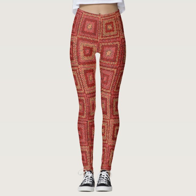 Leggings Motif Carré Red Granny (Devant)
