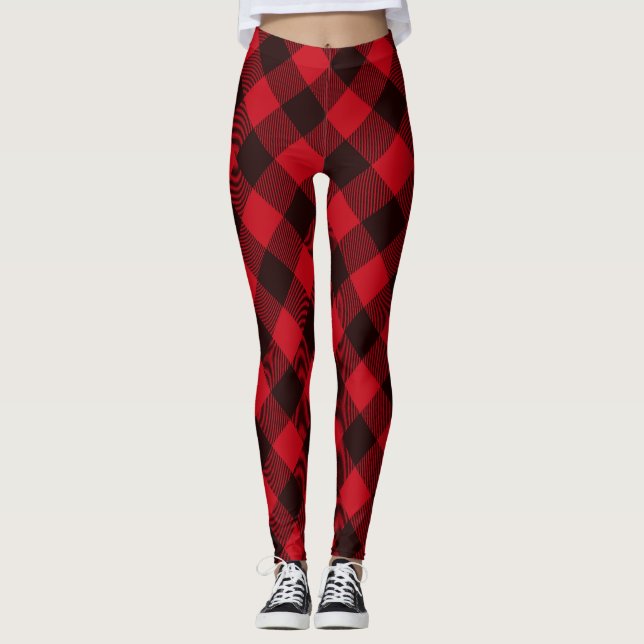 Leggings Motif carreau à damier rouge et noir de style buff (Devant)