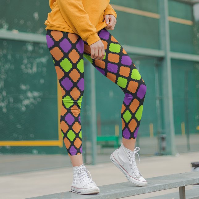 Leggings Motif Carreau Halloween Orange Violet (Créateur téléchargé)