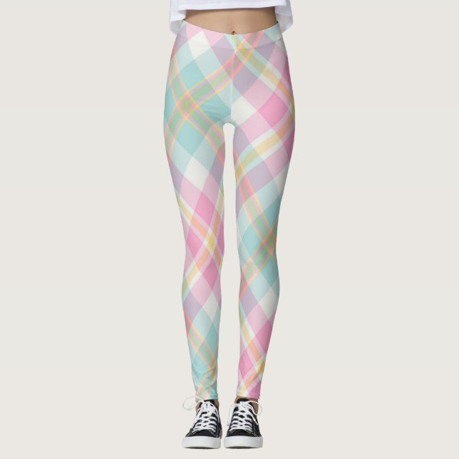 Leggings Motif carreau rose, bleu, vert et doré (Devant)
