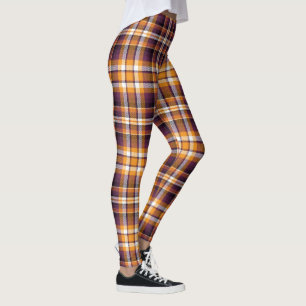 Leggings Motif carreauté blanc, orange et violet Halloween