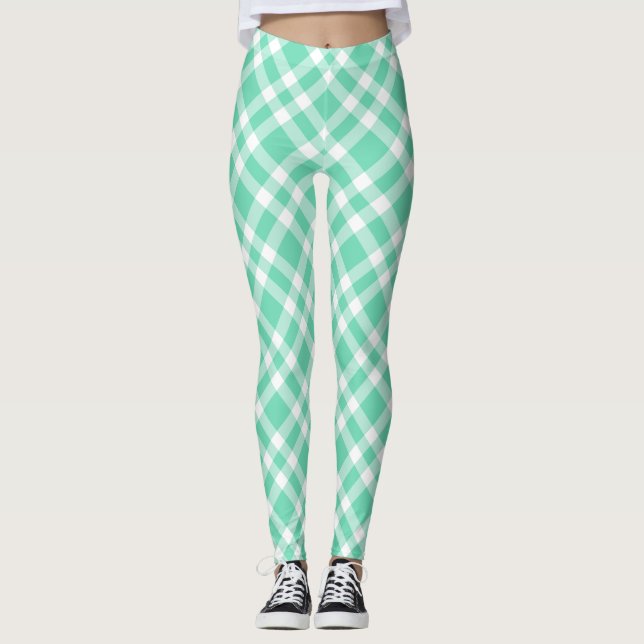 Leggings Motif carreaux blanc aquamarine (Devant)